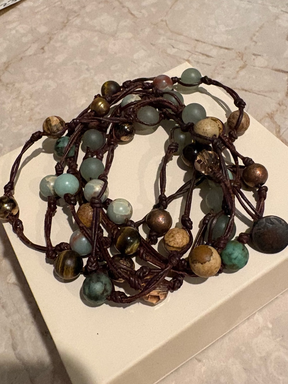 Lucky Brand Turquoise and Brown Multi-Bead Wrap Necklace. - Picture 4 of 5